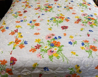 Vintage Colorful Floral & Polka Dot White Queen Comforter Blanket
