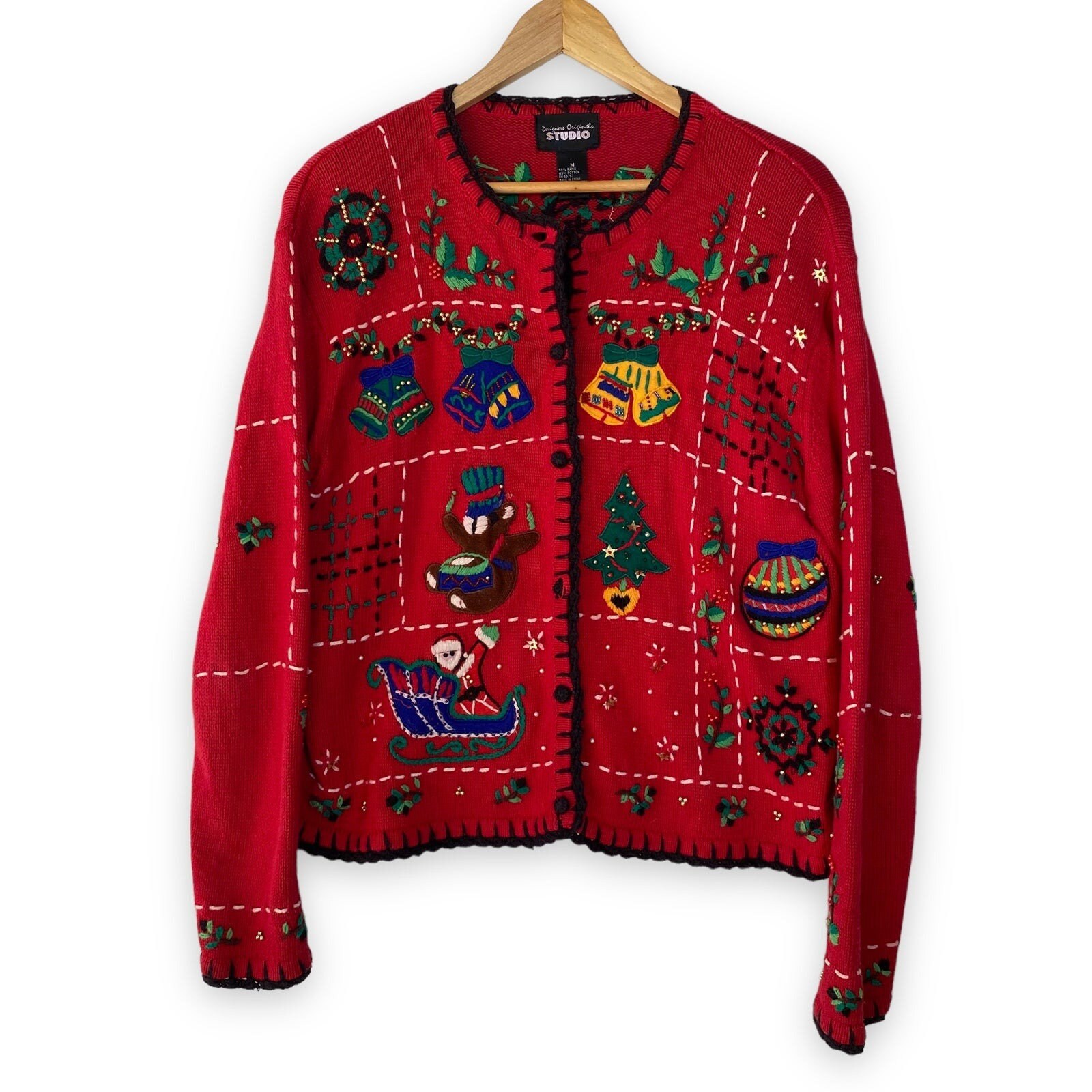 Vintage Designers Originals Studio CHRISTMAS Beaded Cardigan Sweater Medium Etsy UK