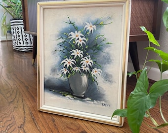 ヴィンテージフローラルパンジーオリジナル絵画 サイン入り額入り