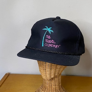 Vintage "The Travel Company" Palm Tree Embroidered Black Snapback Rope Hat Cap YoungAn