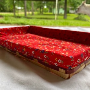 Vintage Woven Wicker Peoples Republic of China Red Floral Decorative Basket