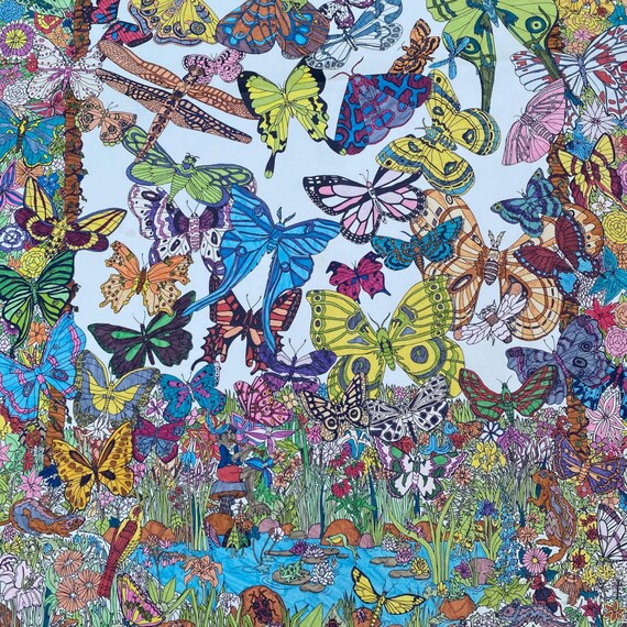 絵画 butterfly Vintage 70s Butterflies by Moira 1973 Doodle Art Poster Large