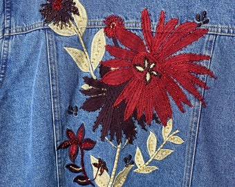 Vintage Central Falls Embroidered Beaded Flowers Denim Blue Vintage Central Falls Embroidered Beaded Flowers Denim Blue