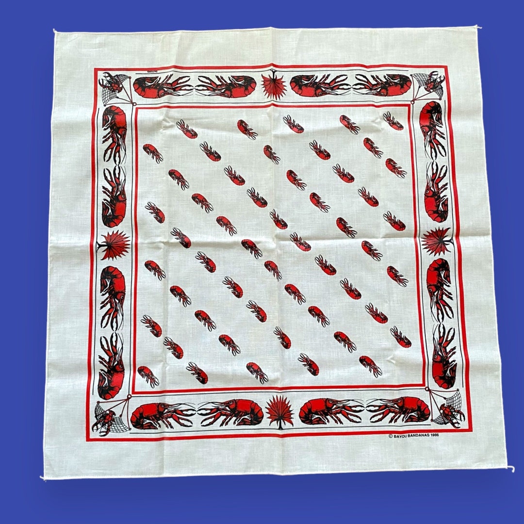 Vintage 80s Bayou Bandanas Louisiana CRAWFISH Print Square Bandana 1986 Etsy