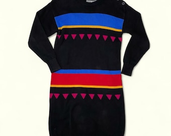 Vintage 80-tals Liz Claiborne tröjklänning Dam Retro geometrisk Petite Small