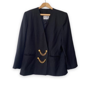 Vintage Stirling Cooper Women&#39;s Black Blazer w/ Gold Chain Buttons - 12