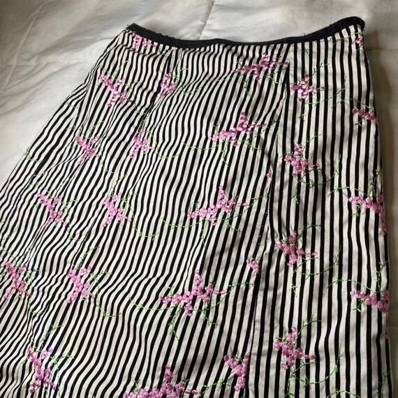 Vintage 90's Embroidered Flower Striped Skirt - A… - image 8