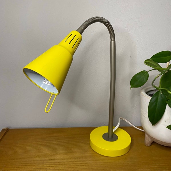 Vintage 90s IKEA Kvart Yellow Gooseneck Table Lamp - Retro Postmodern Desk Light