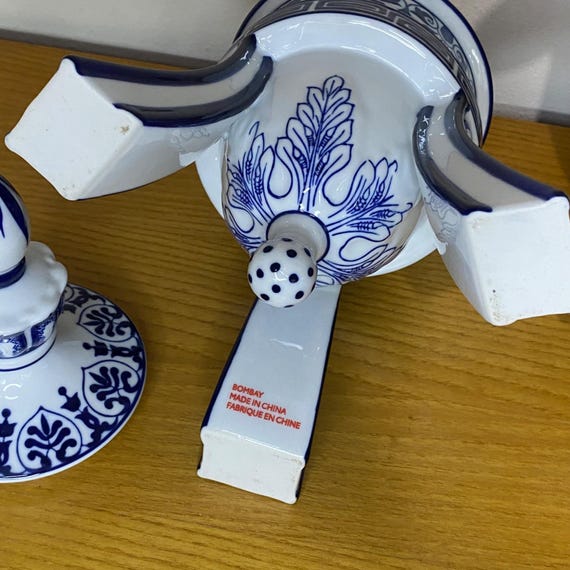 Vintage Bombay Co Blue White Porcelain Rosette Tea Pot, Creamer