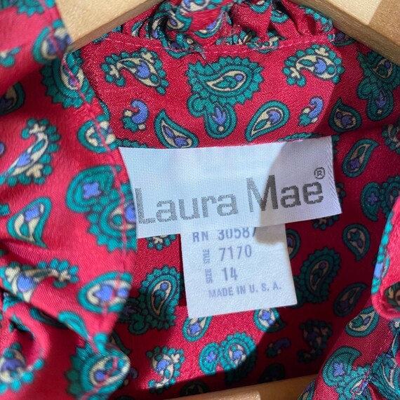 Vintage Laura Mae Women's Paisley Print Bow Butto… - image 3