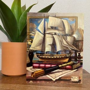 Vintage Charles Cerny Ship Model Lithograph Rare Mid Century Litho Art Print