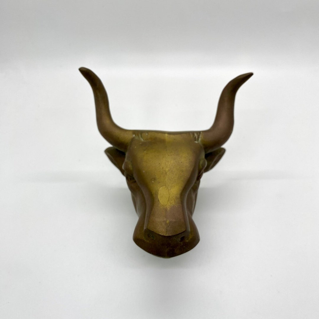 Vintage Solid Brass Bull Head Longhorn Door Knocker Wall Etsy