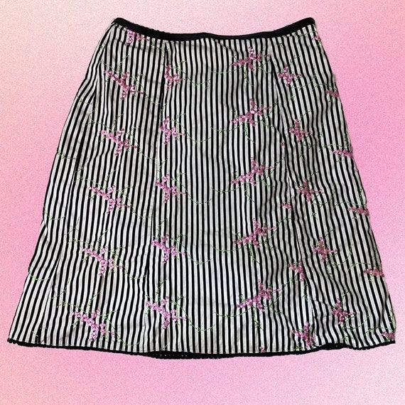 Vintage 90's Embroidered Flower Striped Skirt - A… - image 1