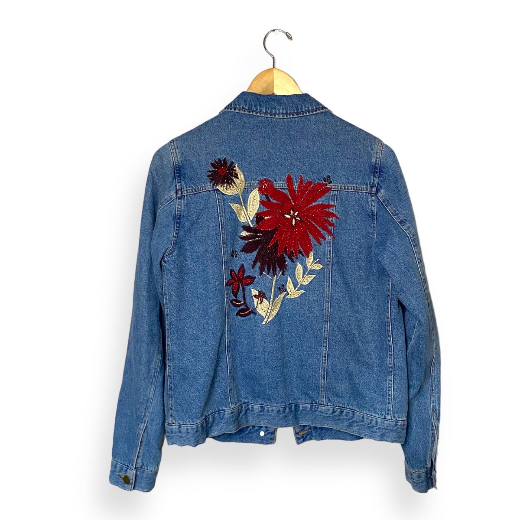 Vintage Central Falls Embroidered Beaded Flowers Denim Blue Vintage Central Falls Embroidered Beaded Flowers Denim Blue