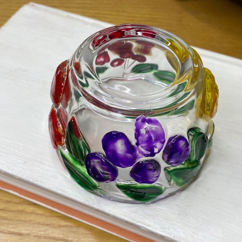 Vintage Mikasa Garden Harvest Embossed Colorful Fruit Glass Votive