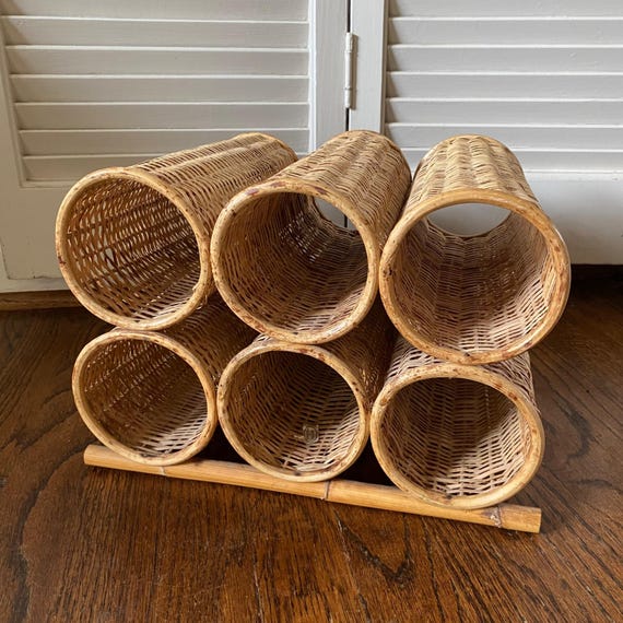70年代ヴィンテージの籐・ラタン・竹・ボヘミアン風ワインラック