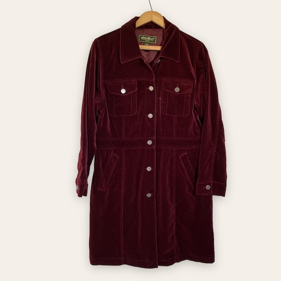 Vintage Eddie Bauer Women's Burgundy Velvet Long … - image 1