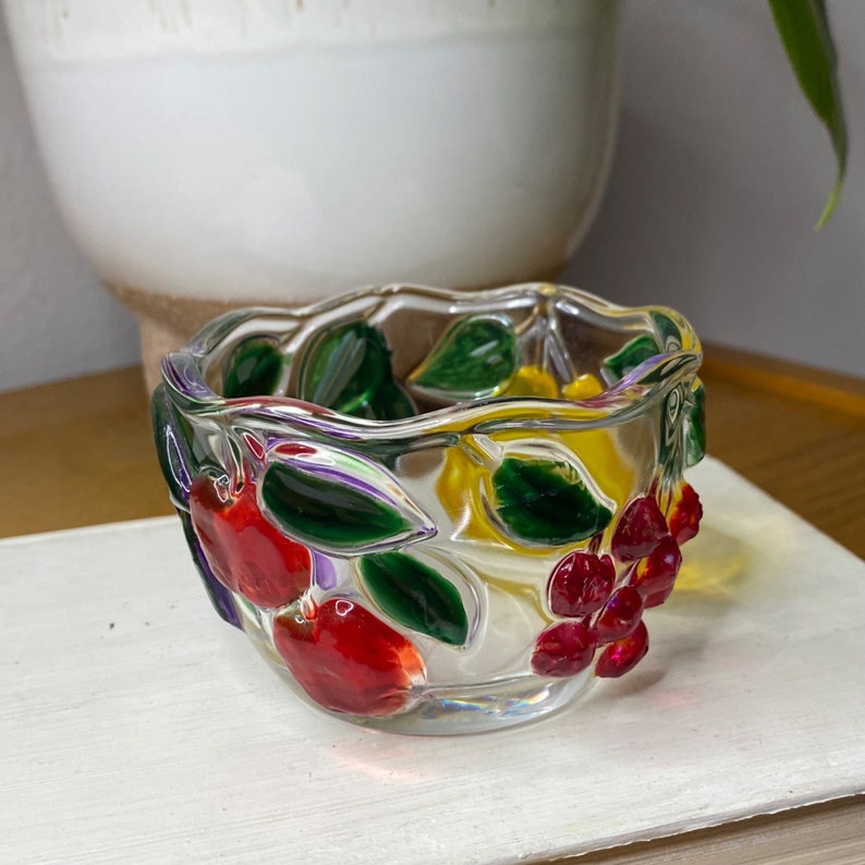 Vintage Mikasa Garden Harvest Embossed Colorful Fruit Glass Votive