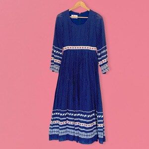 Vintag 60s Carlye Mod Polka Dot Embroidered Long Sleeve Maxi Dress