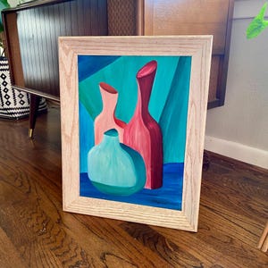 Vintage 60s Mid Century Original Still Life Oil Painting Signed Framed Art