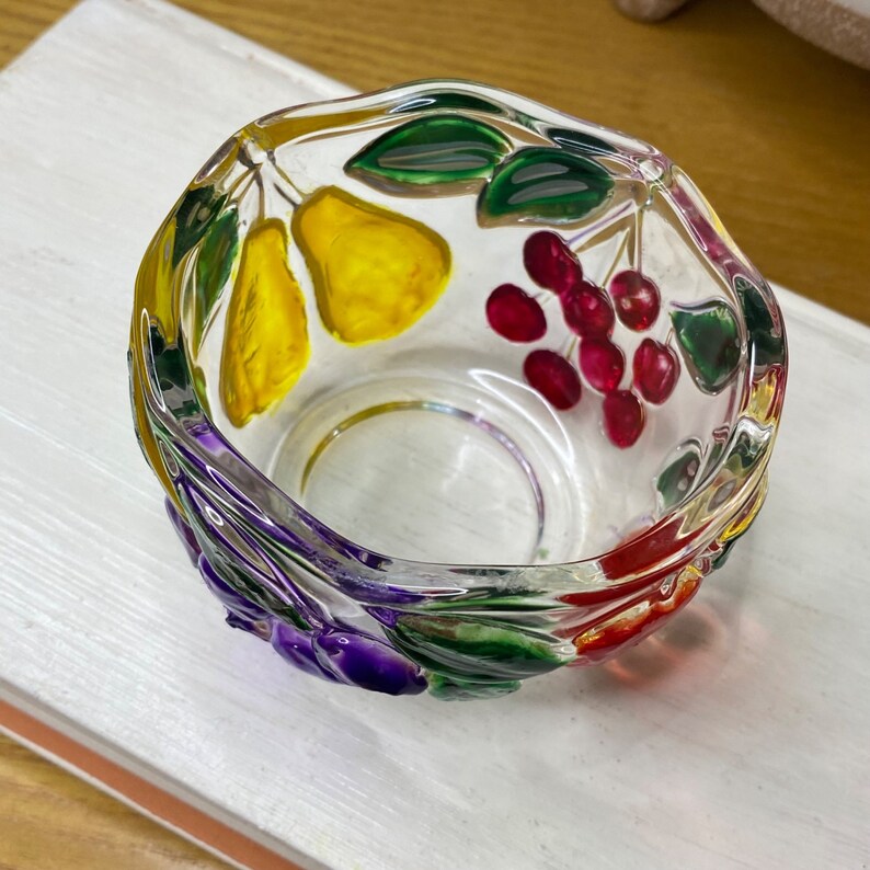 Vintage Mikasa Garden Harvest Embossed Colorful Fruit Glass Votive