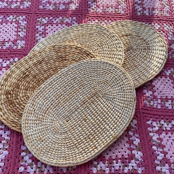 Vintage Wicker Woven Oval Placemat Set of 4 Boho Dining Placemats