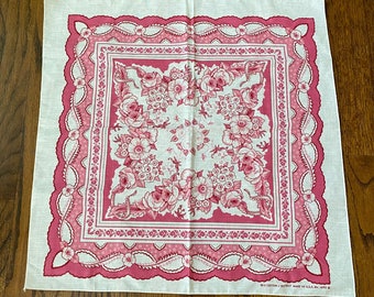 Vintage Floral Roses Pink & White 21" Schal Bandana USA Made 14193