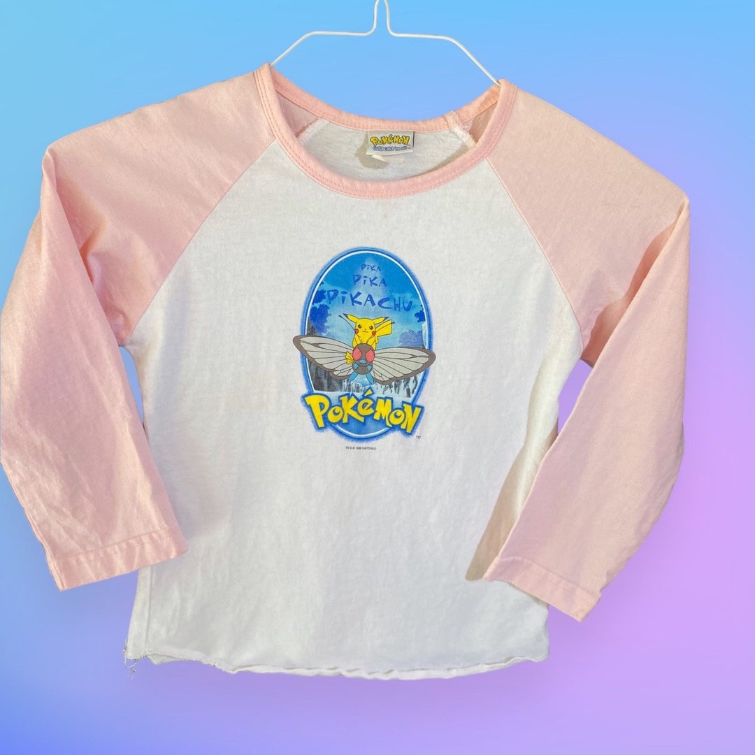 Rare Vintage 90s Pokemon Pikachu & Butterfree Pink Raglan Tee Shirt ...