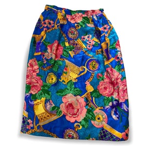 Vintage Colorful Silk Floral Tulip Skirt - Size 8