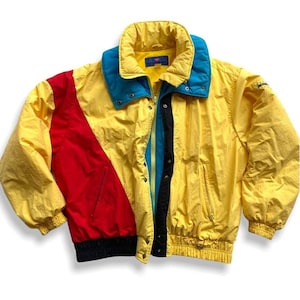 Vintage Obermeyer Sport Women's Diamond Color Block Yellow Nylon Ski Jacket - 12