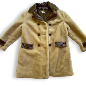 Vintage 70s Fingerhut Fashions Brown Faux Fur Overcoat Coat Jacket - 18