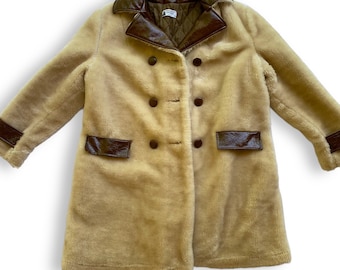 Vintage 70s Fingerhut Fashions Brown Faux Fur Overcoat Coat Jacket - 18