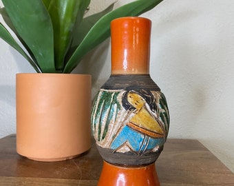 Vintage Mid Century Italy Colorful Sgraffito Woman Vase - Fratelli Fanciullacci Pottery