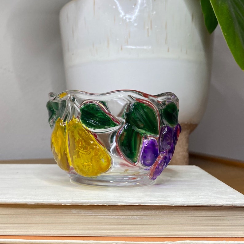 Vintage Mikasa Garden Harvest Embossed Colorful Fruit Glass Votive