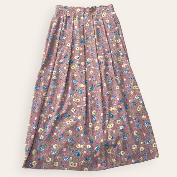 Vintage Stephanie K Koret Floral Pink Flowy Pleated Midi/Maxi Skirt - Size 10