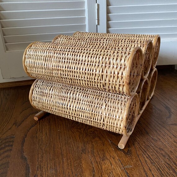 70年代ヴィンテージの籐・ラタン・竹・ボヘミアン風ワインラック