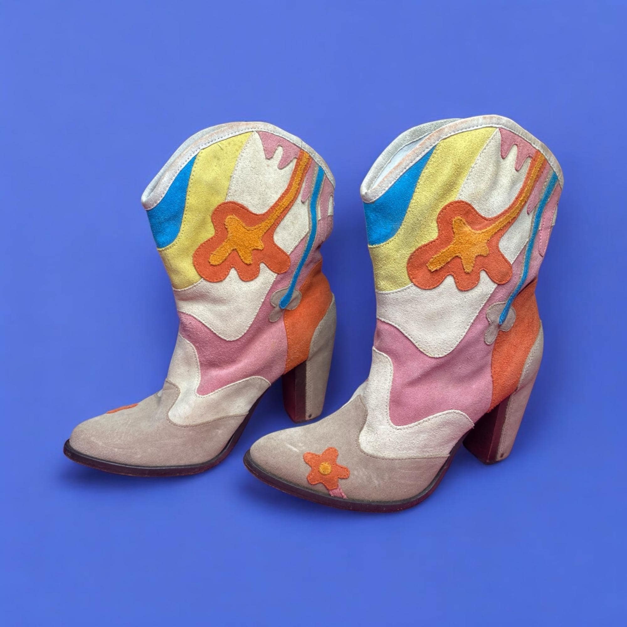 シューズ・靴 DIESEL suede western boots Vintage Diesel Colorful Suede Leather Retro Cowgirl Heeled Madchen