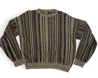 Vintage 90s Striped Knit Coogi-Style Pullover Men's Sweater USA Union Made