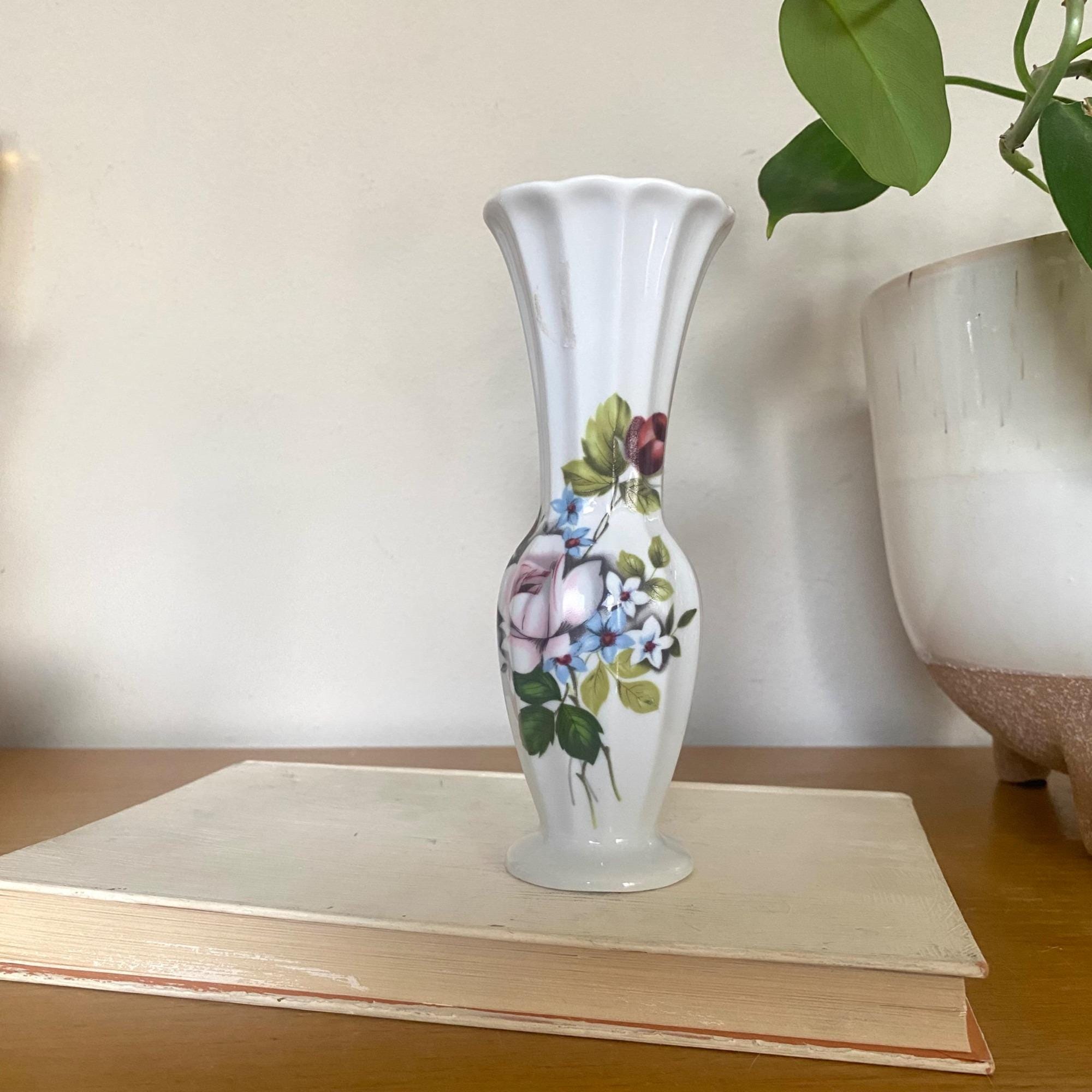 イタリア製 花びん 大型 磁器 セラミック 花模様 ビンテージ 36cm 美品