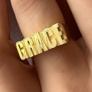 Custom Name Ring in Silver| 3d Block Name Ring| Custom Word Ring| Solid Gold Name Rings| Statement Rings| Customized Name Rings in Gold