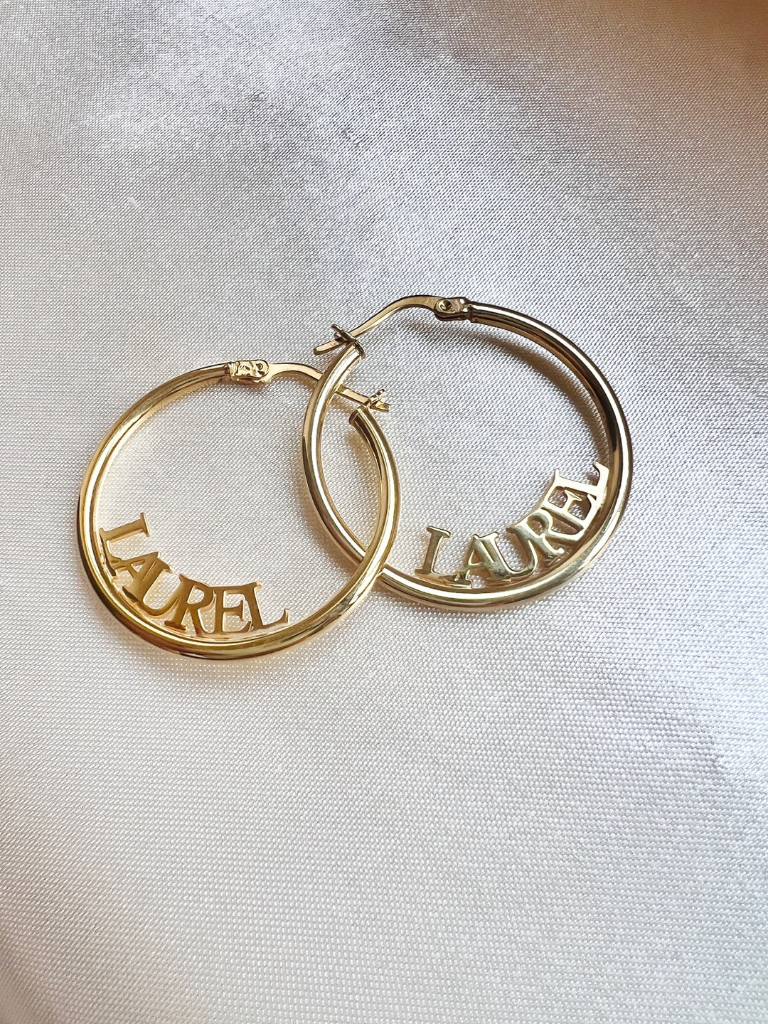 Custom Hoop Name Earrings in Gold Name Hoops in Sterling Silver Gold