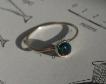 Flashy Black Opal Sterling Silver Ring |October Birthstone Sterling Silver Mystic Jewelry Celestial Boho Rainbow Dark Gothic Summerween