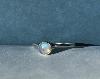 Celestial Rainbow Moonstone Ring | 925 Sterling Silver Dainty Ring for Stacking | Womens Ring Gift for Her | Medieval Fantasy Accessory