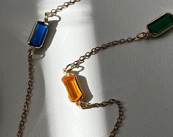 Regenboog gebrandschilderd glas gouden ketting Choker Elegante koninklijke ketting voor formeel gekleurd glas ketting Bridgerton ketting kleurrijke juwelen tour