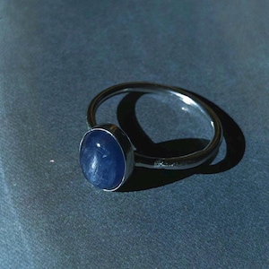 Ocean Blue Kyanite Ring | Sterling Silver ring made with Kyanite statement gemstone ring for lover gift for her colorful oval stone ring