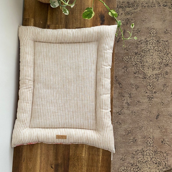 Reversible Pet Pillow - Striped Linen / natural canvas
