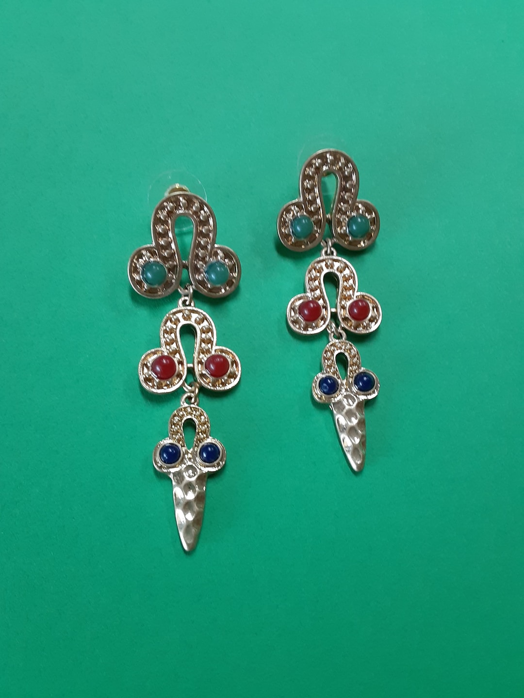 Gold Earrings Costume Jewelry Costume Earrings Green Blue Etsy UK