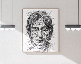 Printable instant download, John lenen, DIGITAL downloadable, Black & white Poster, Pen Drawing, Sketch doodle art, Wall Art