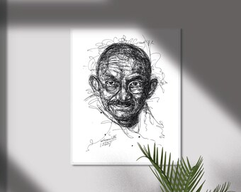 Printable instant download, Mahatma Gandhi, DIGITAL downloadable, Black & white Poster, Pen Drawing, Sketch doodle art, Wall Art