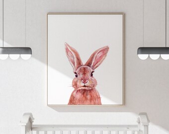 Nursery decor, Bunny Rabbit print Watercolour, Woodland animals PRINTABLE decor, Kids animal decor Animal art Baby animals, RABBIT Poster